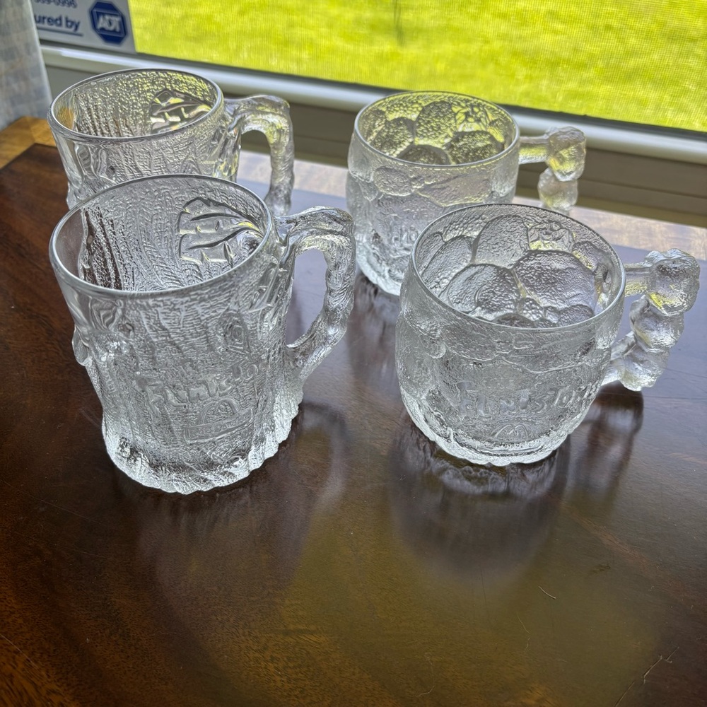 Vintage Flintstones Clear Glass Mug Set of 4